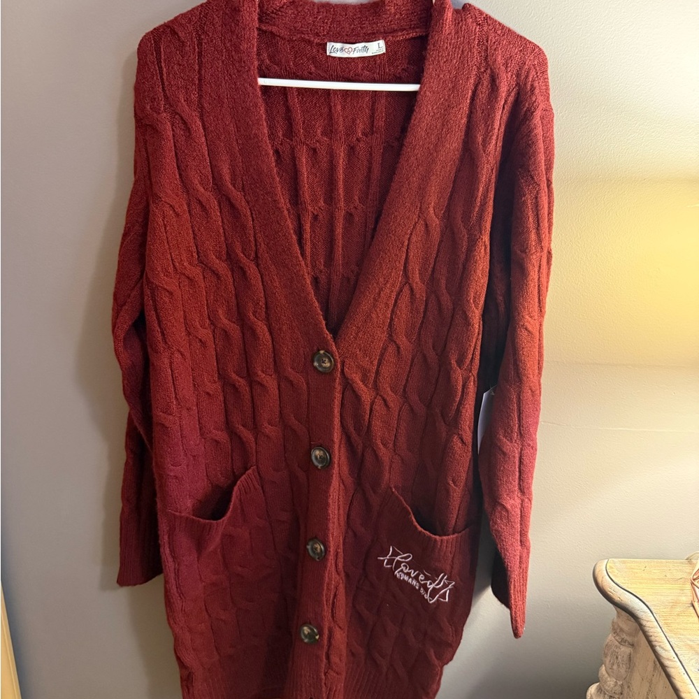Love in Faith Deep Red Cable Knit Cardigan